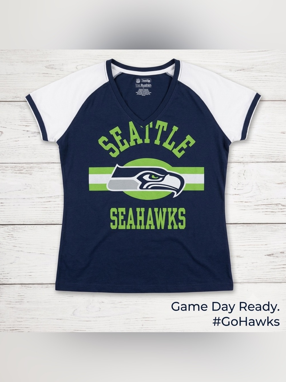 Seattle Seahawks Team Apparel Women’s Blue and White Short Sleeve Tee Shirt SZ L